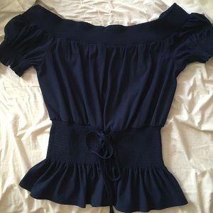 Sweet Wanderer Dark Blue Off Shoulder Top sz S